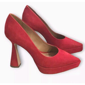 Anthropologie Maeve Platform Pumps Women's 6.5 Red Suede Made in Brazil